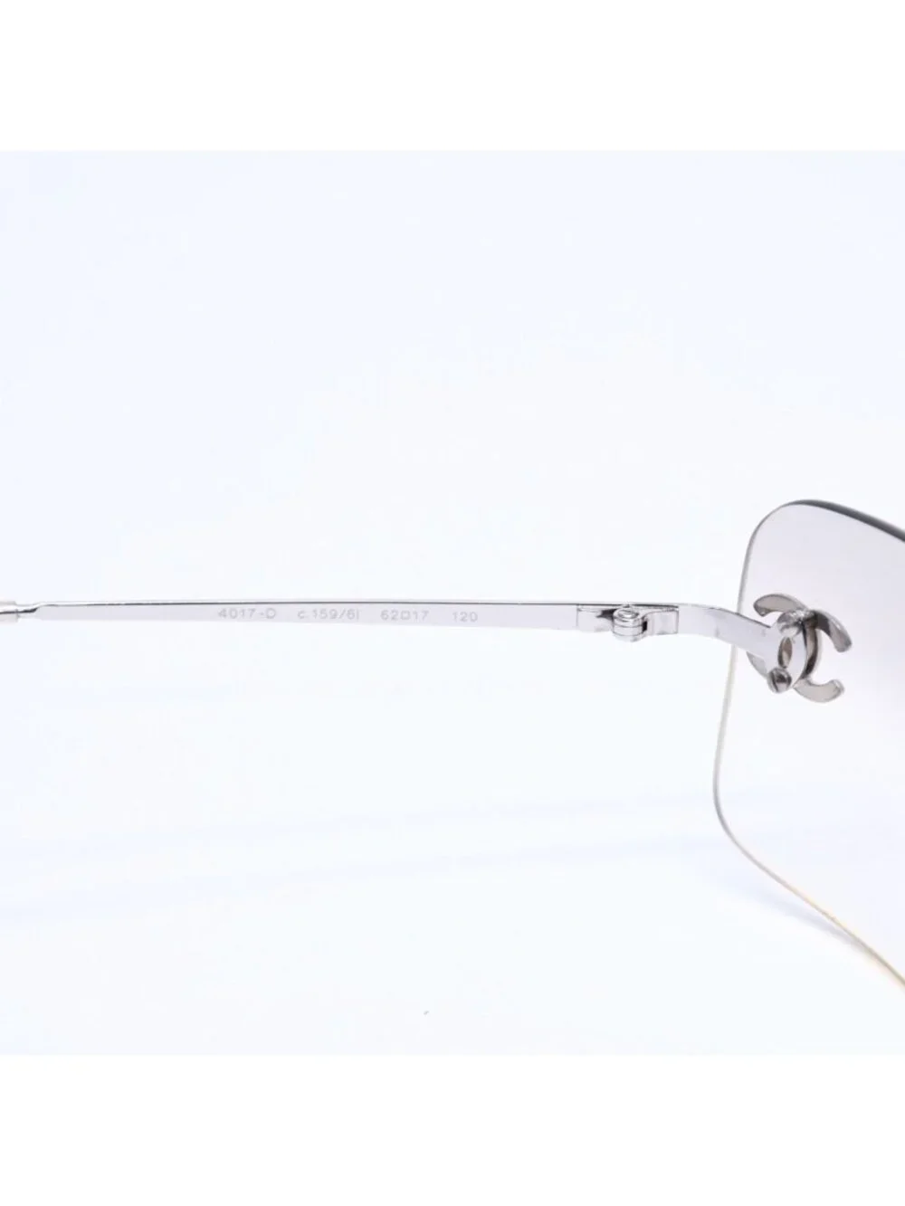 Chanel Rimless Sunglasses CC Logo Rhinestone Gray Gradation Lens Silver Eyewear